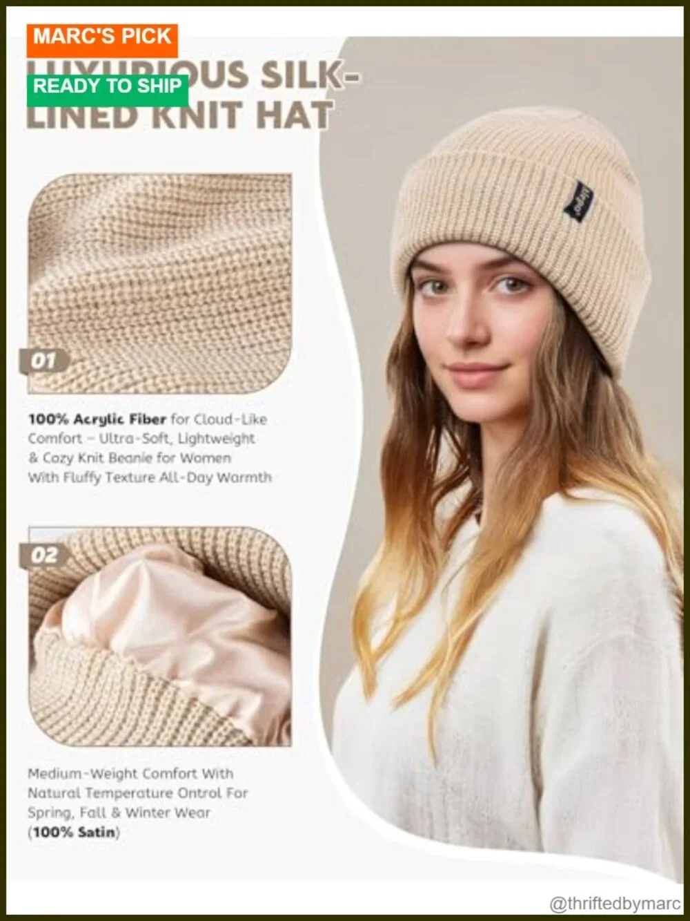 Satin Lined Beanie 3 Pack Winter Knit Skull Cap for Women Men